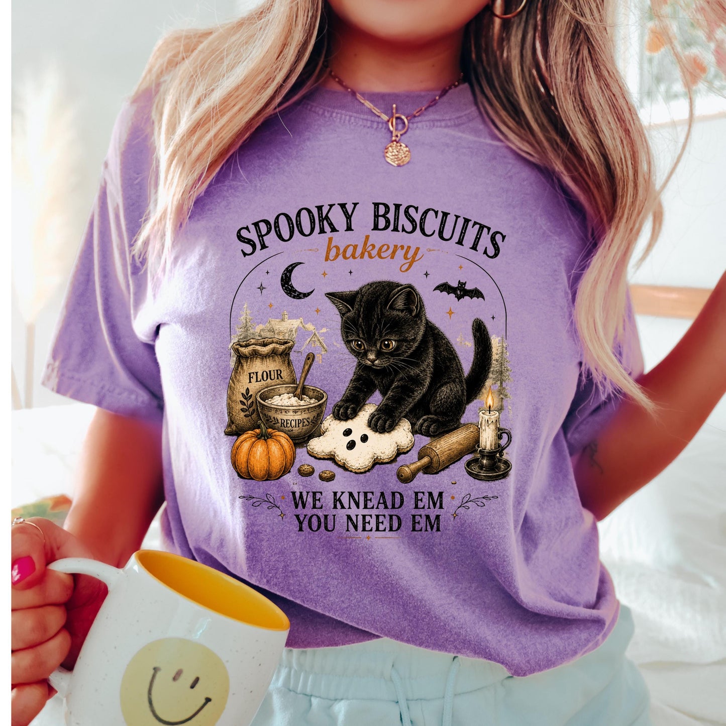 Spooky Biscuits Bakery Shirt, Funny Halloween Cat Shirt, Black Cat Baking Tee, Ghost Biscuit Graphic Shirt, Cute Fall Baker T Shirt
