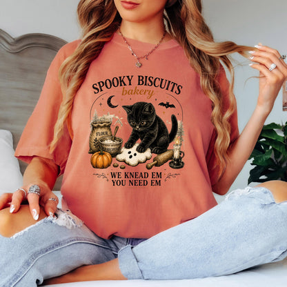 Spooky Biscuits Bakery Shirt, Funny Halloween Cat Shirt, Black Cat Baking Tee, Ghost Biscuit Graphic Shirt, Cute Fall Baker T Shirt