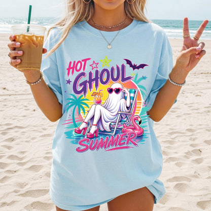 Hot Ghoul Summer Shirt, Funny Beach Ghost Tee, Summer Halloween Shirt, Cute Ghost Vacation Shirt, Comfort Colors Graphic Tee