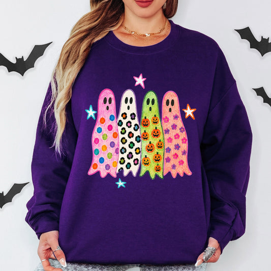 Cute Halloween Ghost Sweatshirt, Colorful Ghost Crewneck, Retro Halloween Sweatshirt, Spooky Season Pullover, Cute Fall Ghost Sweatshirt
