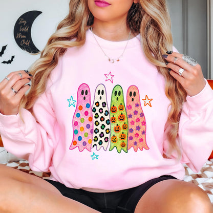 Cute Halloween Ghost Sweatshirt, Colorful Ghost Crewneck, Retro Halloween Sweatshirt, Spooky Season Pullover, Cute Fall Ghost Sweatshirt