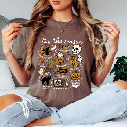 Tis the Season Halloween Shirt, Cute Halloween Tee, Spooky Season Shirt, Pumpkin Spice Shirt, Fall Halloween Graphic Tee, Ghost Cat Shirt
