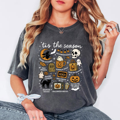 Tis the Season Halloween Shirt, Cute Halloween Tee, Spooky Season Shirt, Pumpkin Spice Shirt, Fall Halloween Graphic Tee, Ghost Cat Shirt