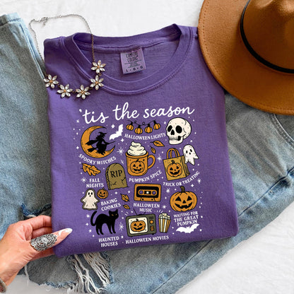 Tis the Season Halloween Shirt, Cute Halloween Tee, Spooky Season Shirt, Pumpkin Spice Shirt, Fall Halloween Graphic Tee, Ghost Cat Shirt