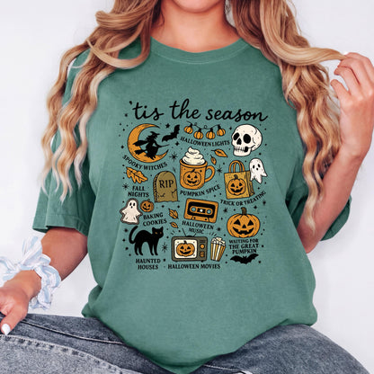 Tis the Season Halloween Shirt, Cute Halloween Tee, Spooky Season Shirt, Pumpkin Spice Shirt, Fall Halloween Graphic Tee, Ghost Cat Shirt