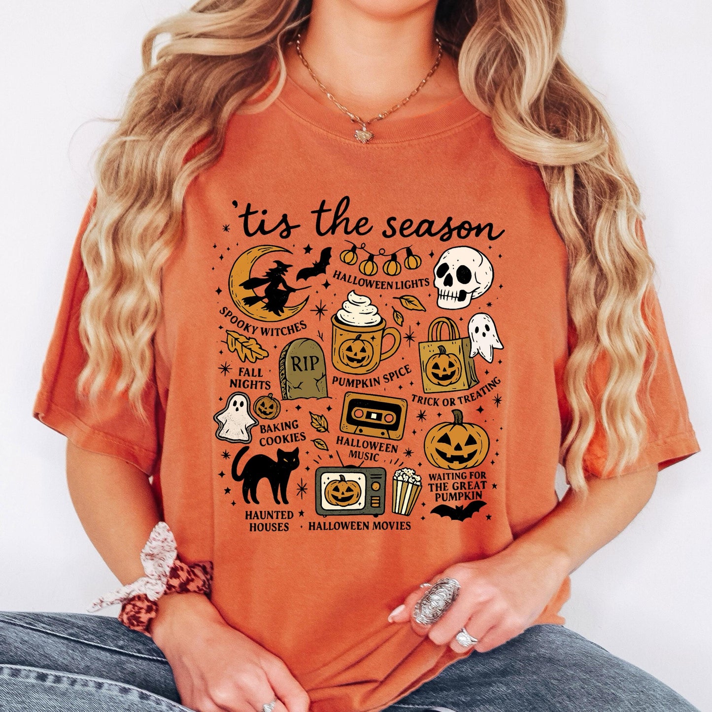 Tis the Season Halloween Shirt, Cute Halloween Tee, Spooky Season Shirt, Pumpkin Spice Shirt, Fall Halloween Graphic Tee, Ghost Cat Shirt