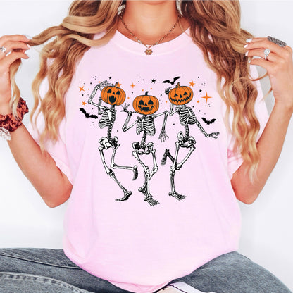 Pumpkin Skeleton Halloween Shirt, Vintage Pumpkin Head Tee, Spooky Fall Graphic Shirt, Cute Halloween Skeleton Tee, Autumn Shirt