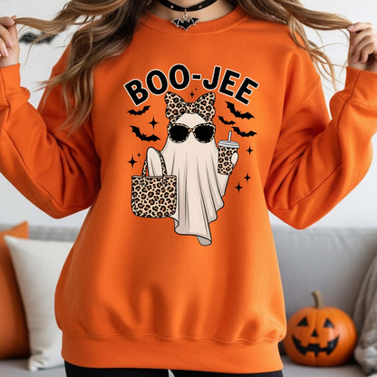 Boo Jee Halloween Sweatshirt, Cute Ghost Crewneck, Leopard Print Ghost Sweatshirt, Funny Spooky Season Pullover