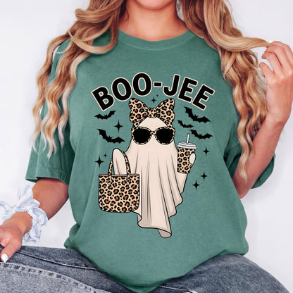 Boo Jee Halloween Shirt, Cute Ghost T Shirt, Leopard Print Ghost Tee, Funny Spooky Season Graphic Shirt