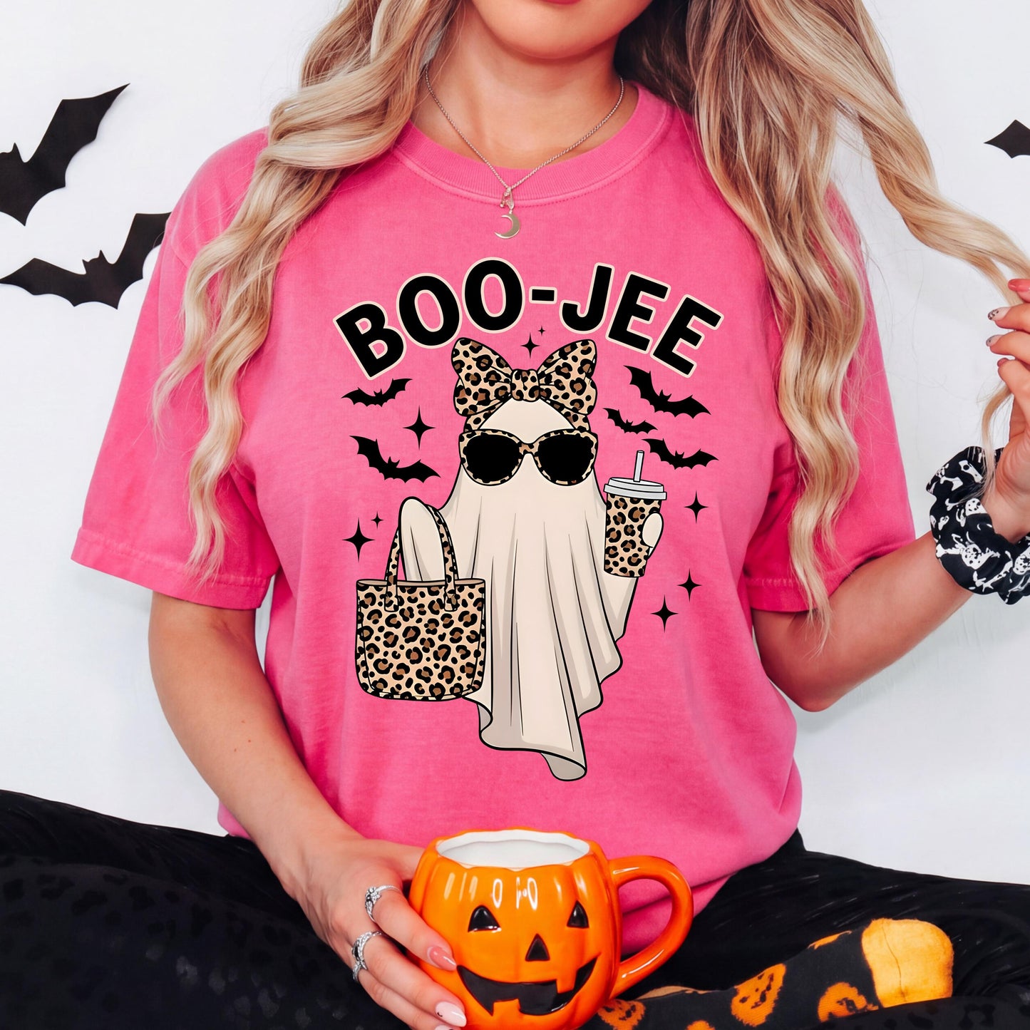 Boo Jee Halloween Shirt, Cute Ghost T Shirt, Leopard Print Ghost Tee, Funny Spooky Season Graphic Shirt