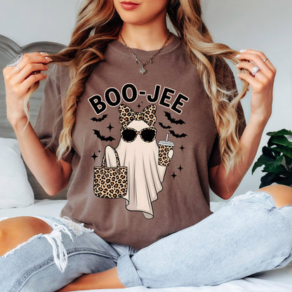 Boo Jee Halloween Shirt, Cute Ghost T Shirt, Leopard Print Ghost Tee, Funny Spooky Season Graphic Shirt