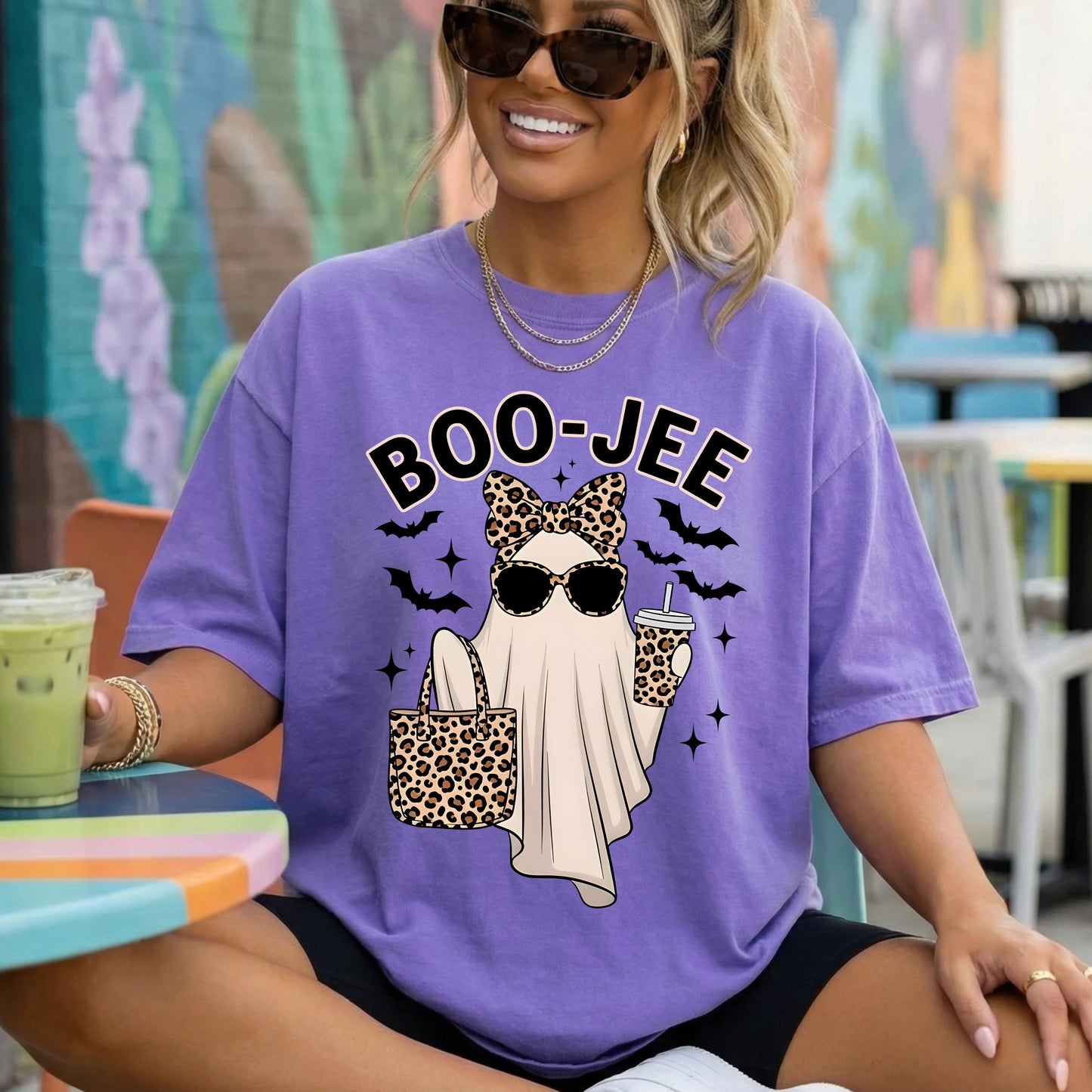 Boo Jee Halloween Shirt, Cute Ghost T Shirt, Leopard Print Ghost Tee, Funny Spooky Season Graphic Shirt