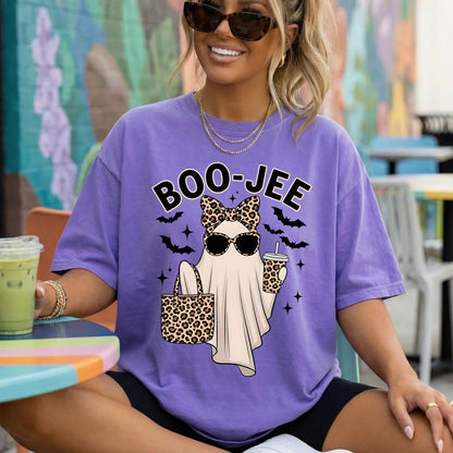 Boo Jee Halloween Shirt, Cute Ghost T Shirt, Leopard Print Ghost Tee, Funny Spooky Season Graphic Shirt