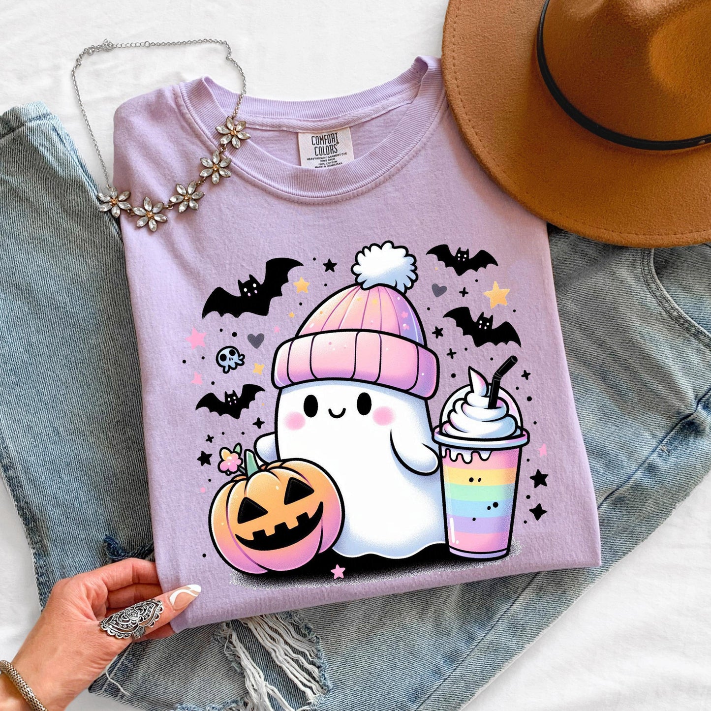Cute Ghost Halloween Shirt, Kawaii Ghost T-Shirt, Pumpkin Ghost Graphic Tee, Cozy Fall Halloween Shirt, Spooky Season