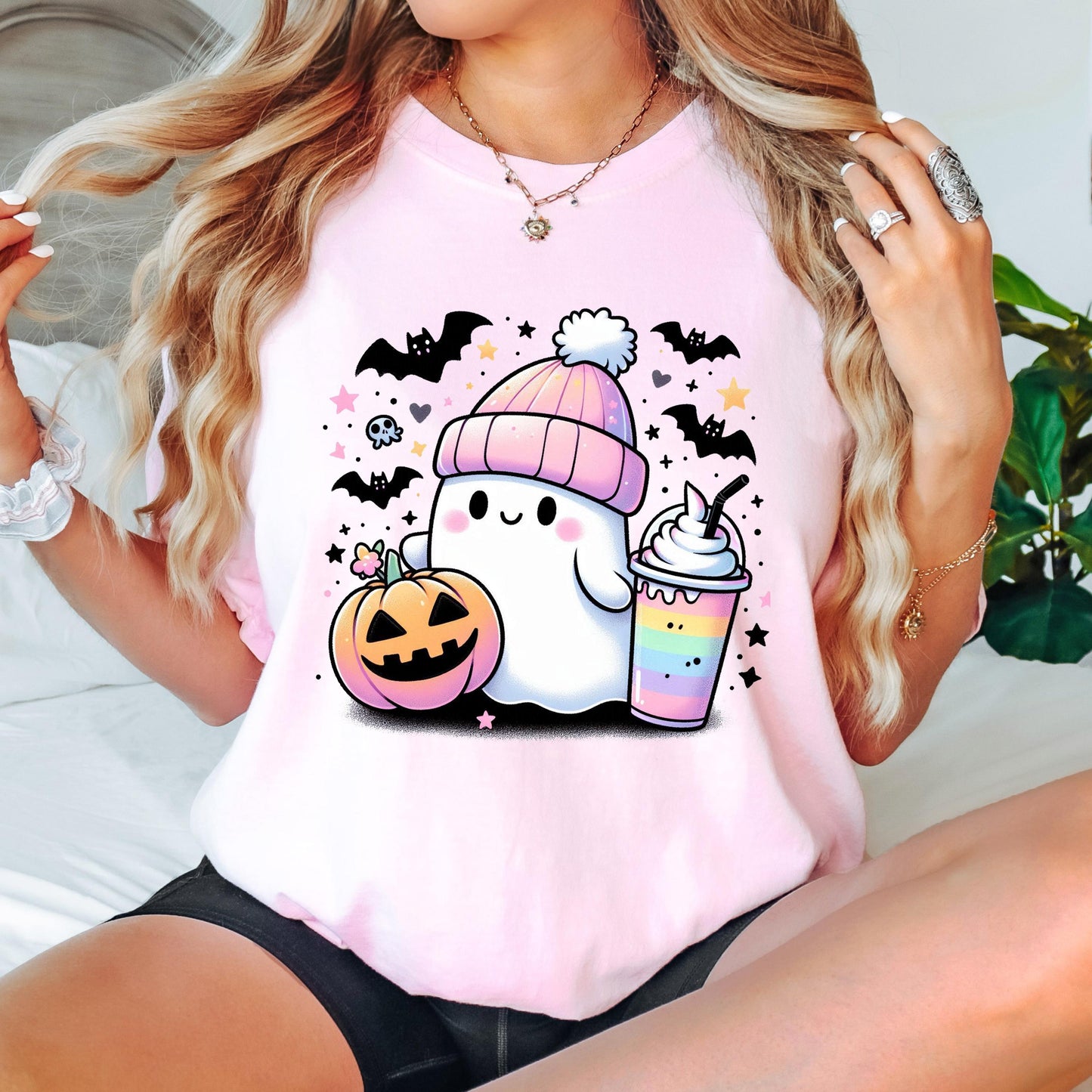 Cute Ghost Halloween Shirt, Kawaii Ghost T-Shirt, Pumpkin Ghost Graphic Tee, Cozy Fall Halloween Shirt, Spooky Season