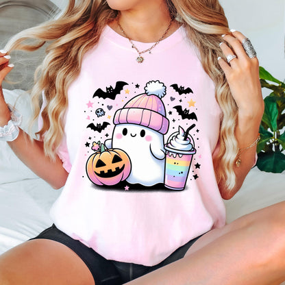 Cute Ghost Halloween Shirt, Kawaii Ghost T-Shirt, Pumpkin Ghost Graphic Tee, Cozy Fall Halloween Shirt, Spooky Season