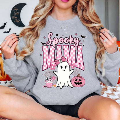Spooky Mama Halloween Sweatshirt, Cute Ghost Crewneck, Pink Halloween Sweatshirt, Coquette Ghost Sweatshirt, Fall Gift