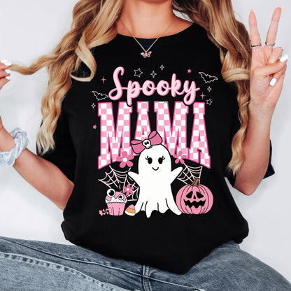 Spooky Mama Halloween Shirt, Cute Ghost T Shirt, Pink Ghost Graphic Tee, Coquette Halloween Shirt, Spooky Season Tee