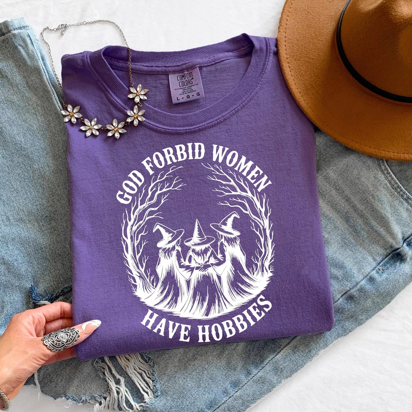 God Forbid Women Have Hobbies Halloween Shirt Funny Witch Shirt Comfort Colors Vintage Tee