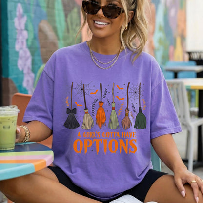 A Girl's Gotta Have Options Halloween Shirt, Funny Witch Shirt, Comfort Colors Tee, Vintage Witch Shirt