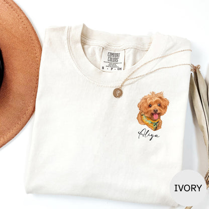 Custom Pet Portrait Comfort Colors Shirt, Hand-Drawn Dog Shirt, Personalized Cat Tee, Left Chest Pet Shirt, Custom Pet Gift