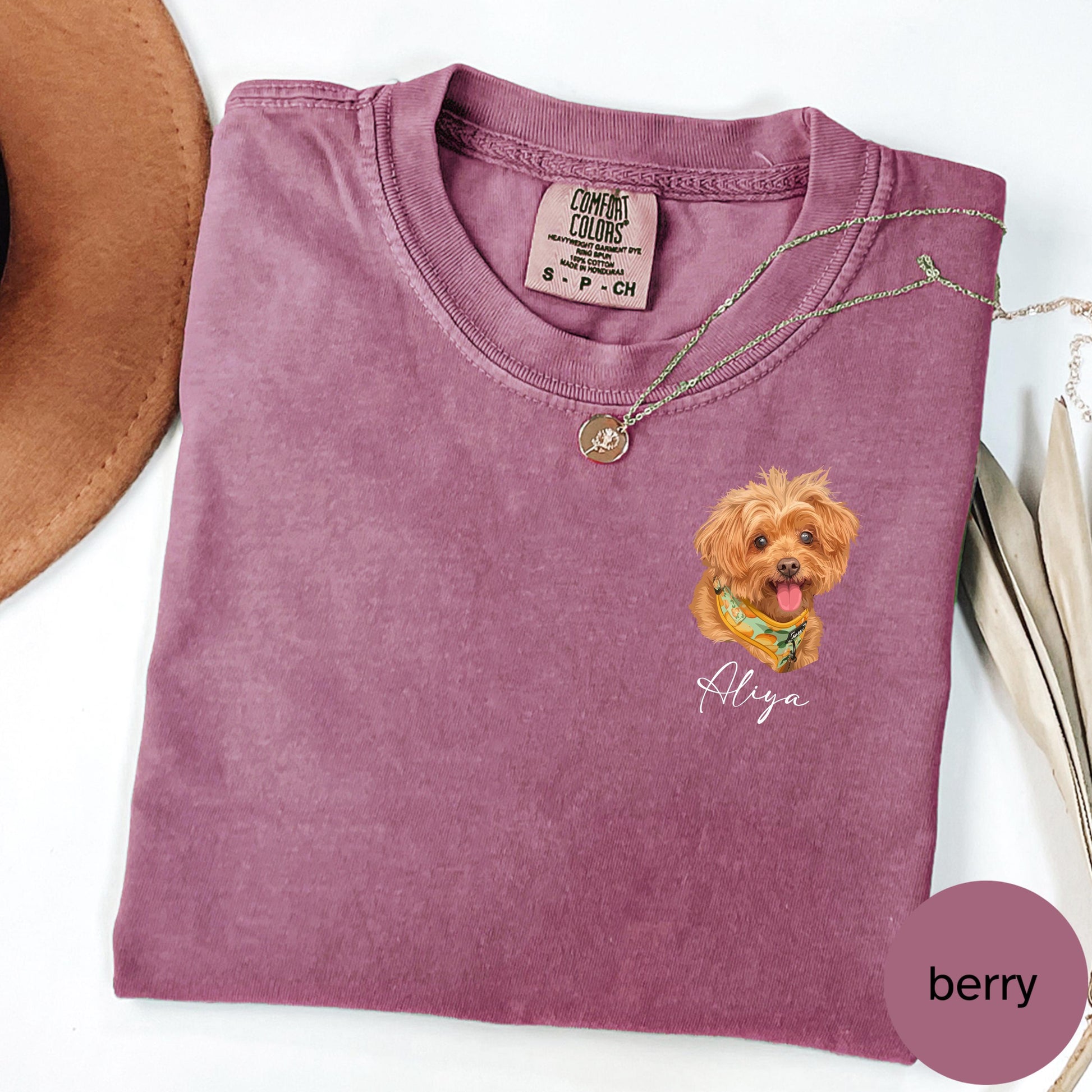 Custom Pet Portrait Comfort Colors Shirt, Hand-Drawn Dog Shirt, Personalized Cat Tee, Left Chest Pet Shirt, Custom Pet Gift