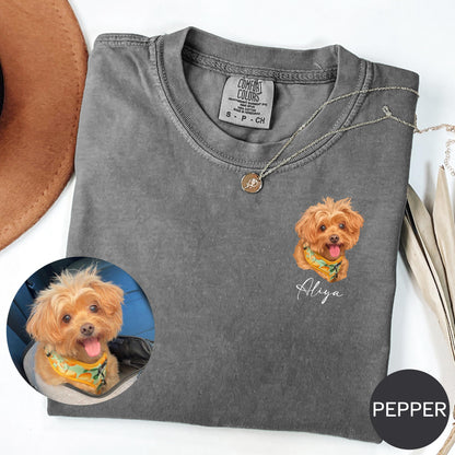 Custom Pet Portrait Comfort Colors Shirt, Hand-Drawn Dog Shirt, Personalized Cat Tee, Left Chest Pet Shirt, Custom Pet Gift