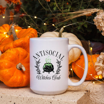 Antisocial Witches Club Coffee Mug, Funny Witch Mug, Halloween Coffee Cup, Ceramic Mug, 11 oz Mug, 15 oz Mug