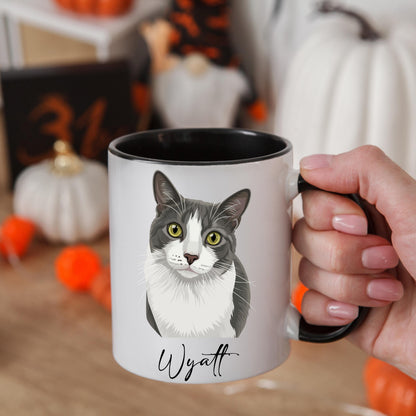 Custom Cat Portrait Coffee Mug, Hand-Drawn Cat Mug, Personalized Cat Mug, Custom Pet Mug, Ceramic Mug, 11 oz Mug, 15 oz Mug