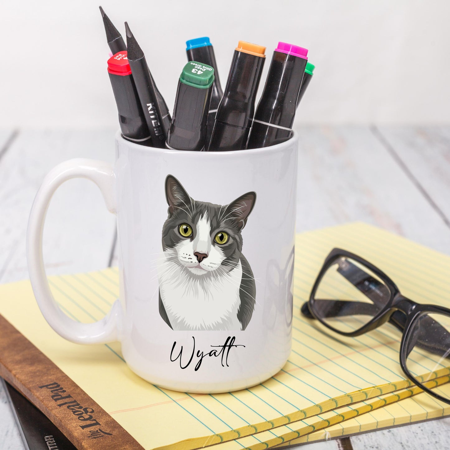 Custom Cat Portrait Coffee Mug, Hand-Drawn Cat Mug, Personalized Cat Mug, Custom Pet Mug, Ceramic Mug, 11 oz Mug, 15 oz Mug
