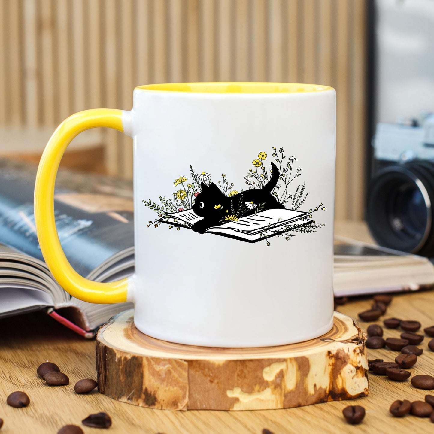 Black Cat Reading Coffee Mug, Book Lover Cat Mug, Reading Cat Coffee Cup, Cat Lover Mug, Ceramic Mug, 11 oz Mug, 15 oz Mug