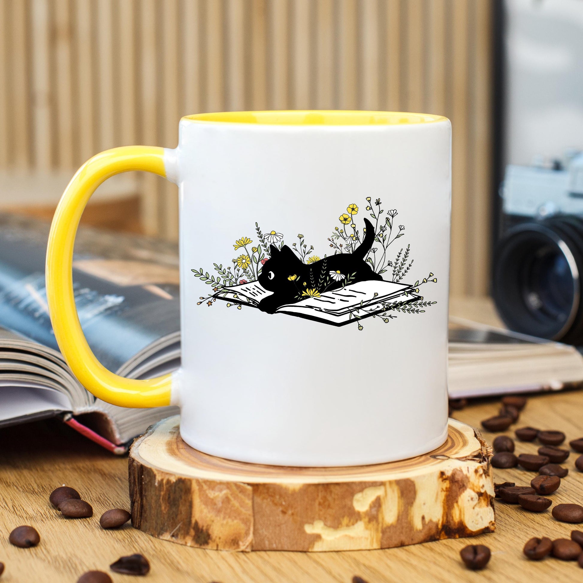 Black Cat Reading Coffee Mug, Book Lover Cat Mug, Reading Cat Coffee Cup, Cat Lover Mug, Ceramic Mug, 11 oz Mug, 15 oz Mug