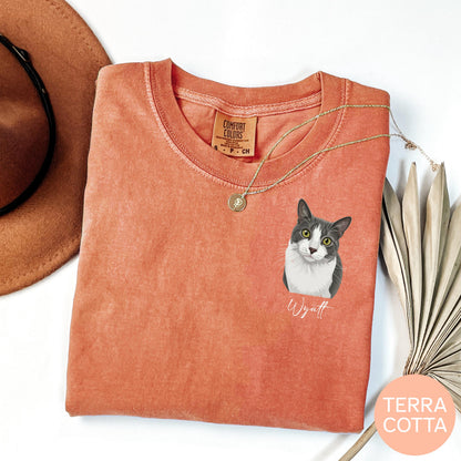 Custom Cat Portrait Shirt, Hand Drawn Cat Shirt, Personalized Cat T Shirt, Pet Portrait Tee, Comfort Colors Shirt, Cat Lover Gift