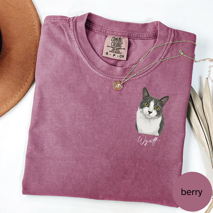 Custom Cat Portrait Shirt, Hand Drawn Cat Shirt, Personalized Cat T Shirt, Pet Portrait Tee, Comfort Colors Shirt, Cat Lover Gift