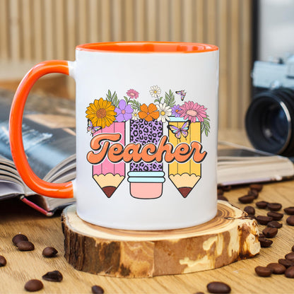 Teacher Coffee Mug, Teacher Appreciation Mug, Floral Teacher Gift, Teacher Coffee Cup, Ceramic Mug, 11 oz Mug, 15 oz Mug