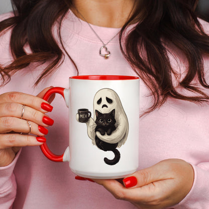 Ghost Cat Coffee Mug, Funny Black Cat Mug, Spooky Cat Coffee Cup, Halloween Cat Mug, Ceramic Mug, 11 oz Mug, 15 oz Mug
