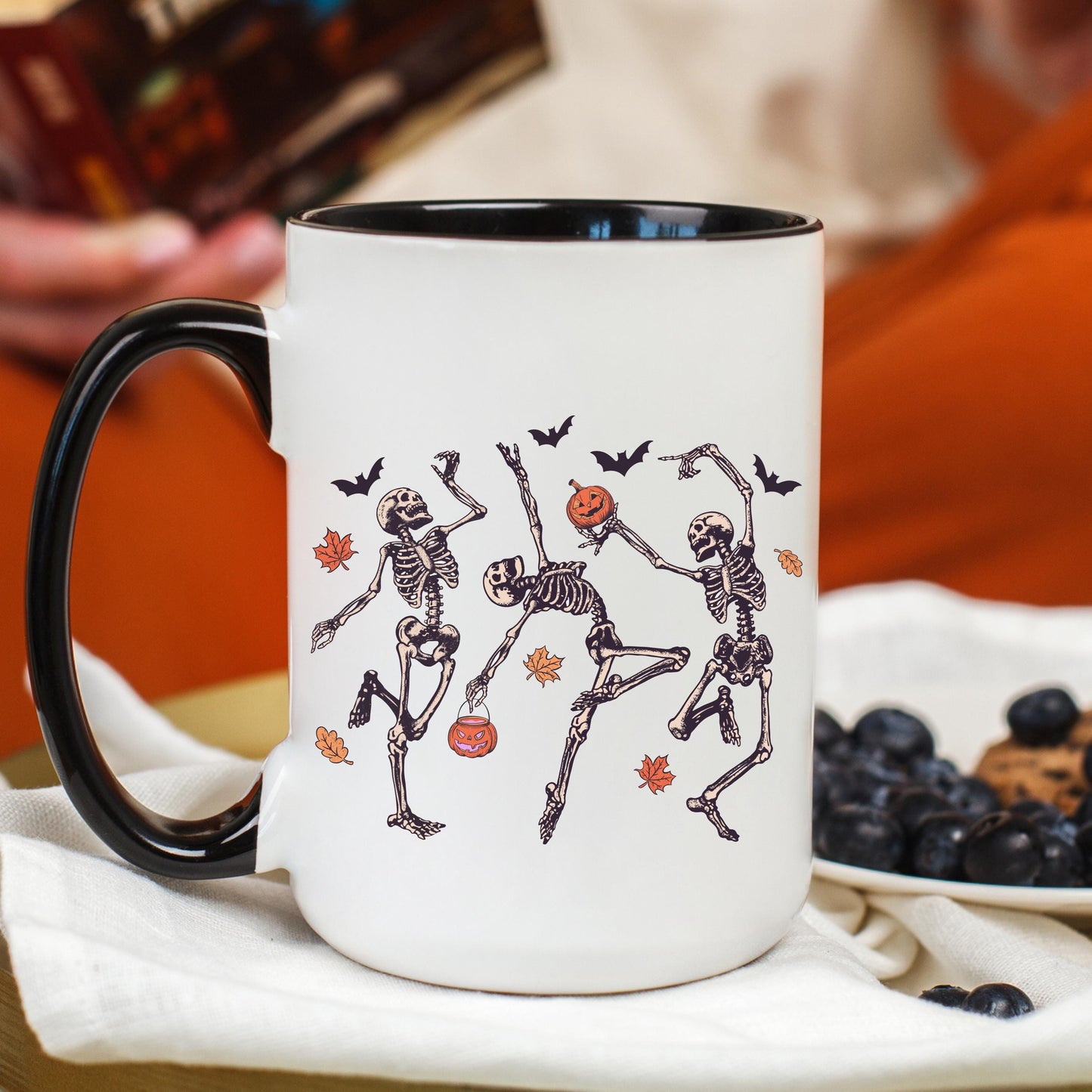 Dancing Skeleton Coffee Mug, Halloween Skeleton Mug, Spooky Skeleton Coffee Cup, Ceramic Mug, 11 oz Mug, 15 oz Mug