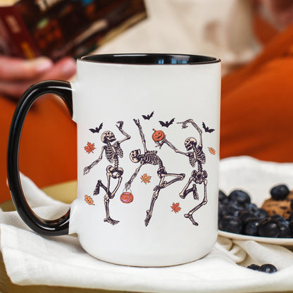Dancing Skeleton Coffee Mug, Halloween Skeleton Mug, Spooky Skeleton Coffee Cup, Ceramic Mug, 11 oz Mug, 15 oz Mug