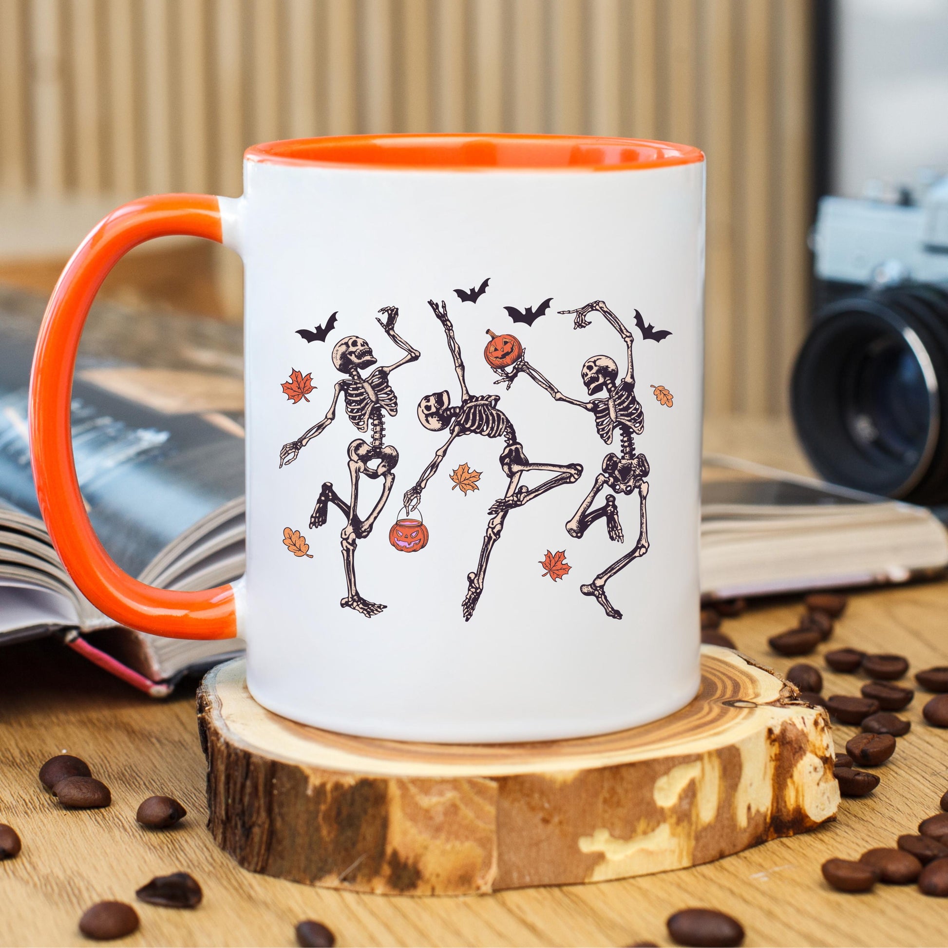 Dancing Skeleton Coffee Mug, Halloween Skeleton Mug, Spooky Skeleton Coffee Cup, Ceramic Mug, 11 oz Mug, 15 oz Mug