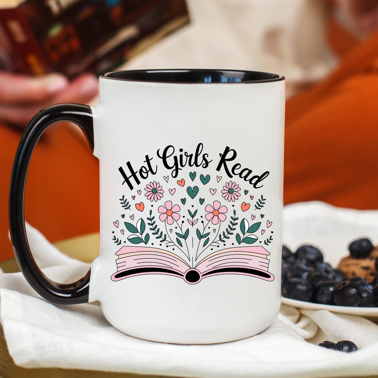 Hot Girls Read Mug, Book Lover Coffee Mug, Reader Coffee Cup, Bookworm Mug, Reading Mug, Book Club Mug, Pink Accent Mug