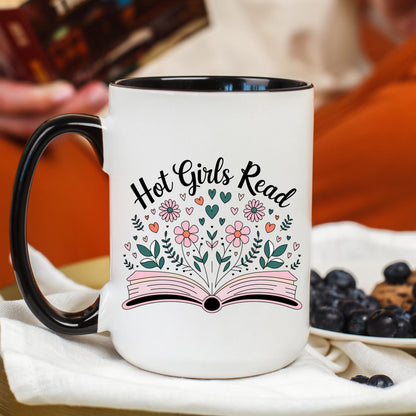 Hot Girls Read Mug, Book Lover Coffee Mug, Reader Coffee Cup, Bookworm Mug, Reading Mug, Book Club Mug, Pink Accent Mug