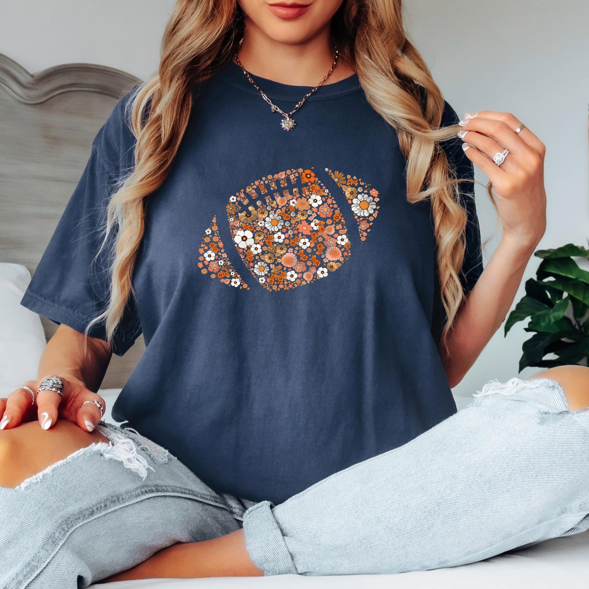 Floral Football Shirt, Fall Football Shirt, Cute Football Tee, Comfort Colors Shirt, Game Day Shirt