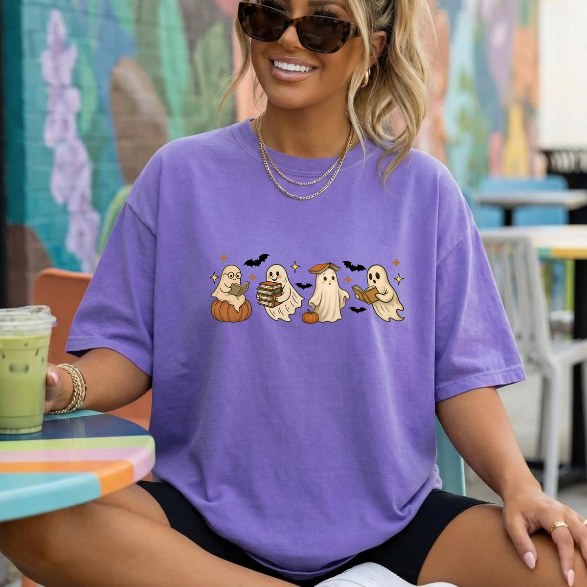 Bookish Ghosts Halloween Shirt Reading Ghost Tee Cozy Fall Sweatshirt Hoodie Spooky Book Lover Top Cute Ghost Shirt for Readers