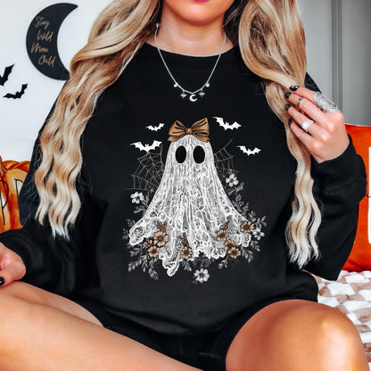Floral Ghost Halloween Sweatshirt, Cute Ghost Sweatshirt, Boho Ghost Sweatshirt, Spooky Season Crewneck