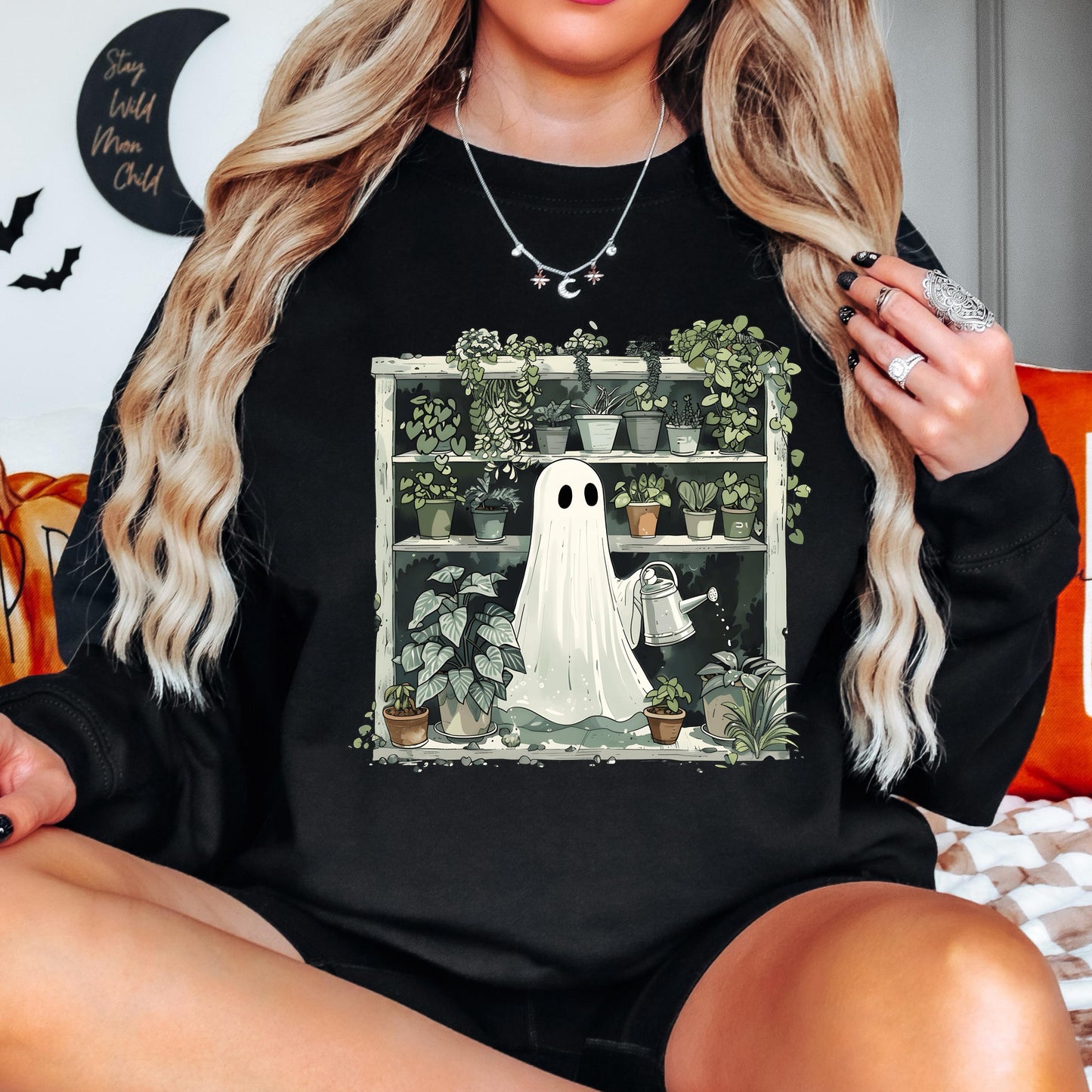 Ghost Plant Sweatshirt, Cute Halloween Crewneck, Plant Lover Sweatshirt, Spooky Plant Sweatshirt, Cozy Fall Ghost Gift