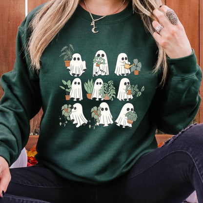 Cute Ghost Plant Sweatshirt, Ghost Halloween Crewneck, Plant Lover Sweatshirt, Spooky Ghost Sweatshirt, Fall Crewneck