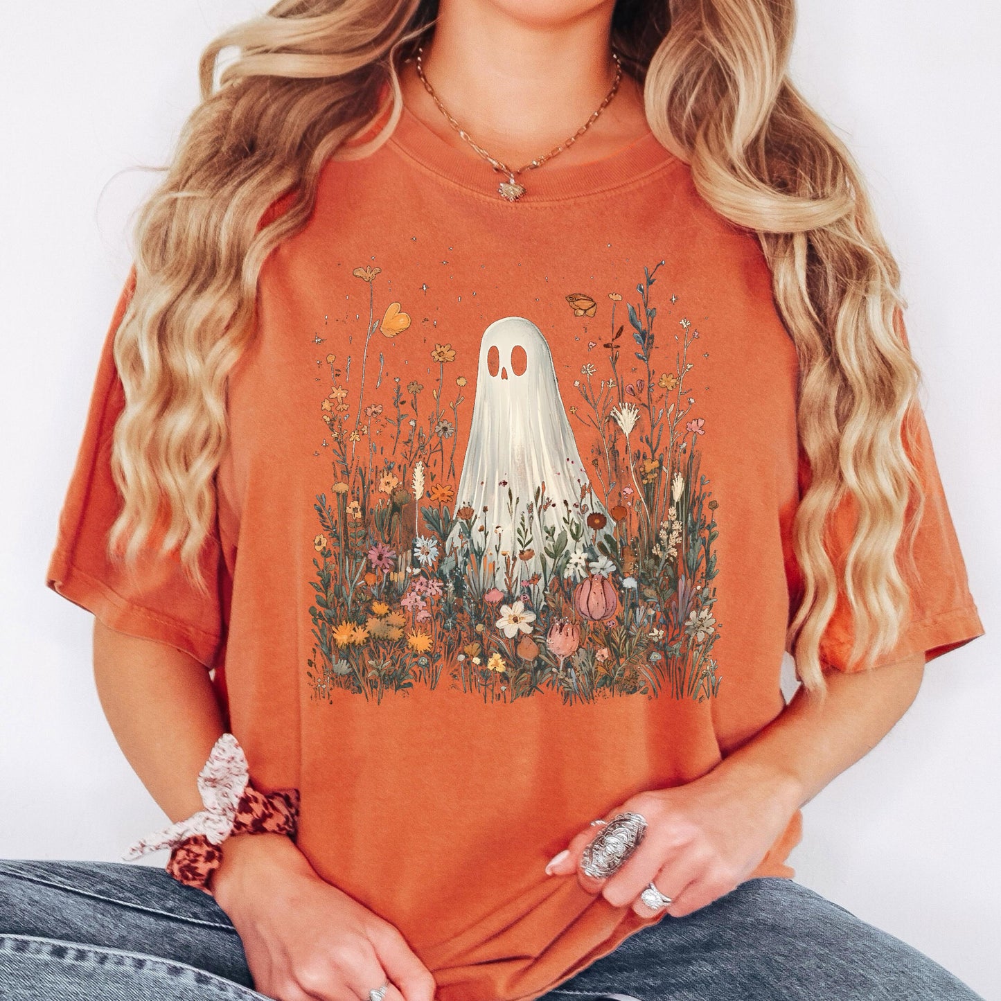 Ghost Wildflower Shirt, Cute Halloween Ghost Tee, Floral Ghost T Shirt, Spooky Cottagecore Shirt, Fall Graphic Tee, Comfort Colors Shirt