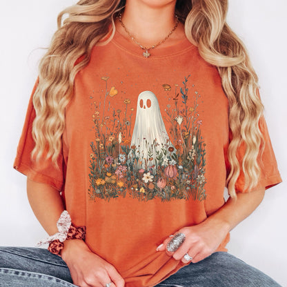 Ghost Wildflower Shirt, Cute Halloween Ghost Tee, Floral Ghost T Shirt, Spooky Cottagecore Shirt, Fall Graphic Tee, Comfort Colors Shirt