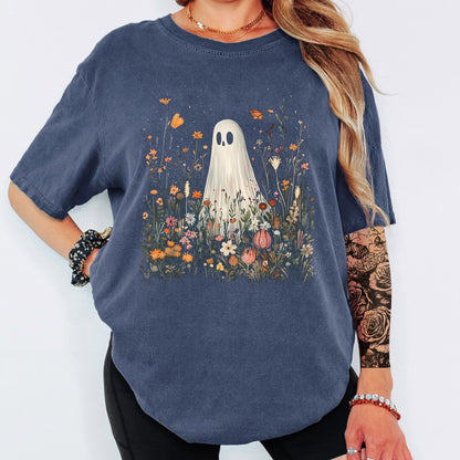 Ghost Wildflower Shirt, Cute Halloween Ghost Tee, Floral Ghost T Shirt, Spooky Cottagecore Shirt, Fall Graphic Tee, Comfort Colors Shirt