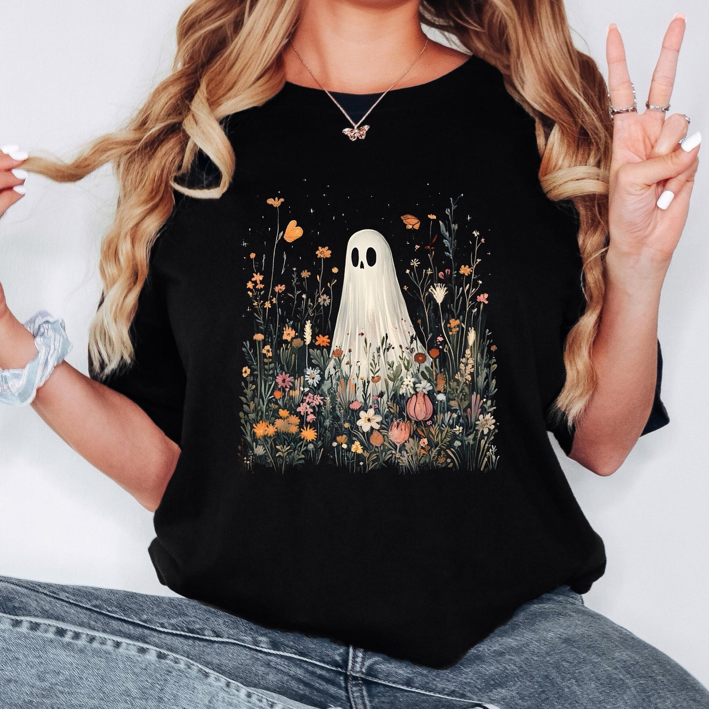 Ghost Wildflower Shirt, Cute Halloween Ghost Tee, Floral Ghost T Shirt, Spooky Cottagecore Shirt, Fall Graphic Tee, Comfort Colors Shirt